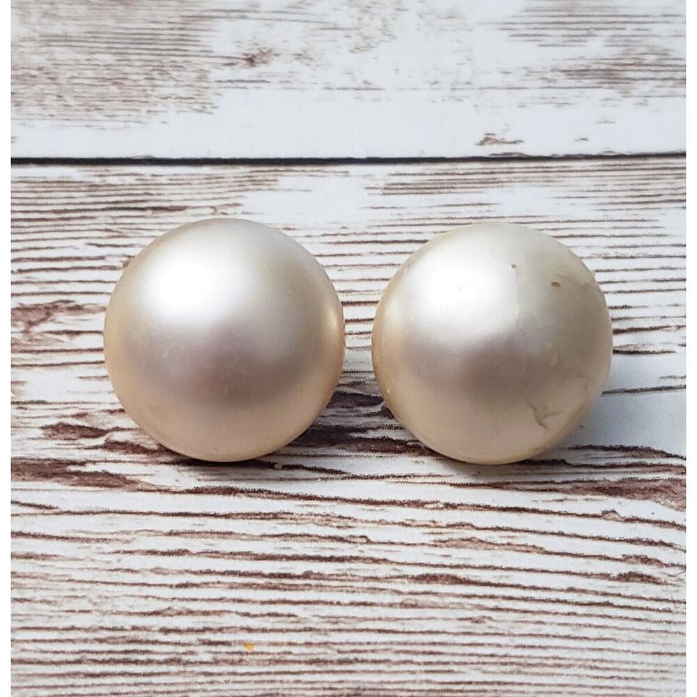 Vintage Trifari Clip On Earrings - Cream Faux Pearl - Some Surface Marks